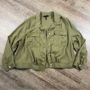 Lane Bryant Jacket Women 26 Olive Green Button Front Pockets 100% Tencel Soft
